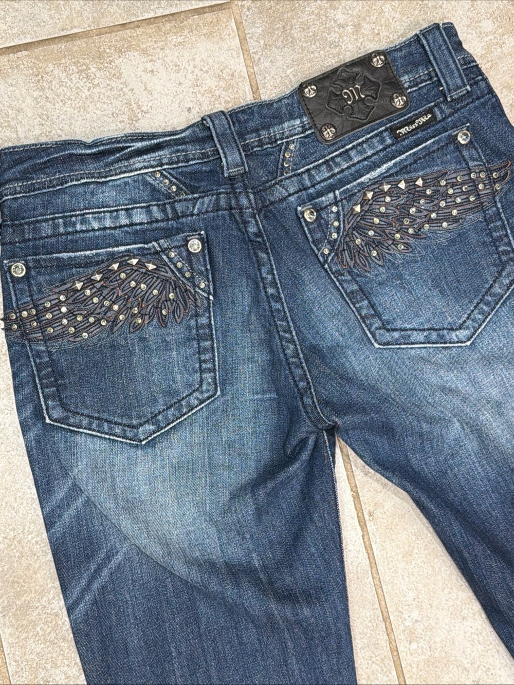 Miss Me Jeans Size 30 Medium Wash Bling Wing Distressed Bootcut JP5331B4